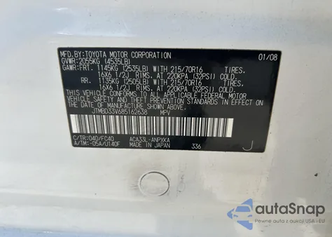 2008 Toyota Rav4 from USA, damaged, VIN JTMBD33V685162638